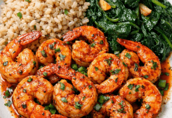 Cajun Shrimp with Brown Rice & Sautéed Spinach Meal